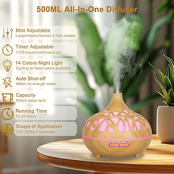 Wooden Lattice Ultrasonic Aroma Diffuser