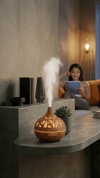 Wooden Lattice Ultrasonic Aroma Diffuser – 300ML | Essential Oil Humidifier - BaytNova